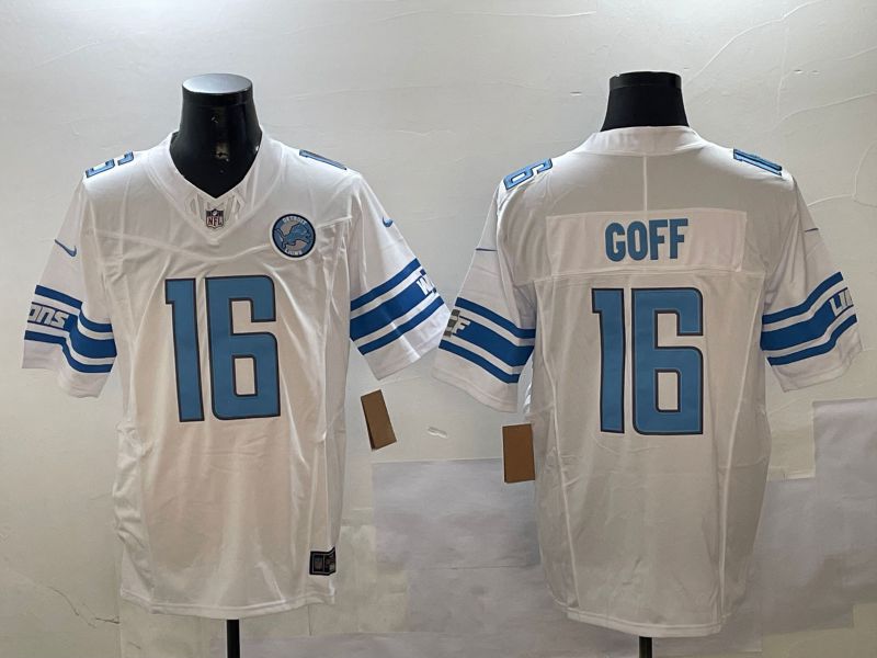 Men Detroit Lions #16 Goff White three generations 2024 Nike Limited NFL Jersey style 2